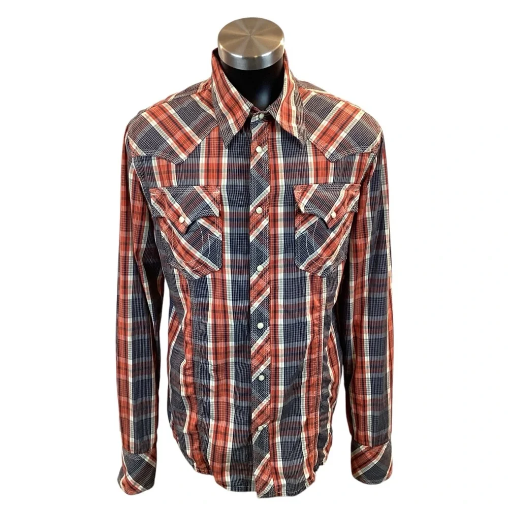 True Religion Western Snap Front Plaid Cotton Shirt